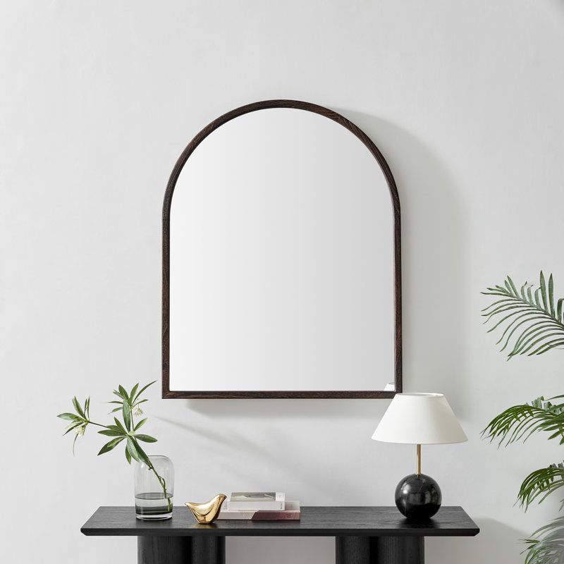 Alessandrino Solid Wood Freestanding Overmantle Arch Mirror - Simple Mid Century Design, Walnut