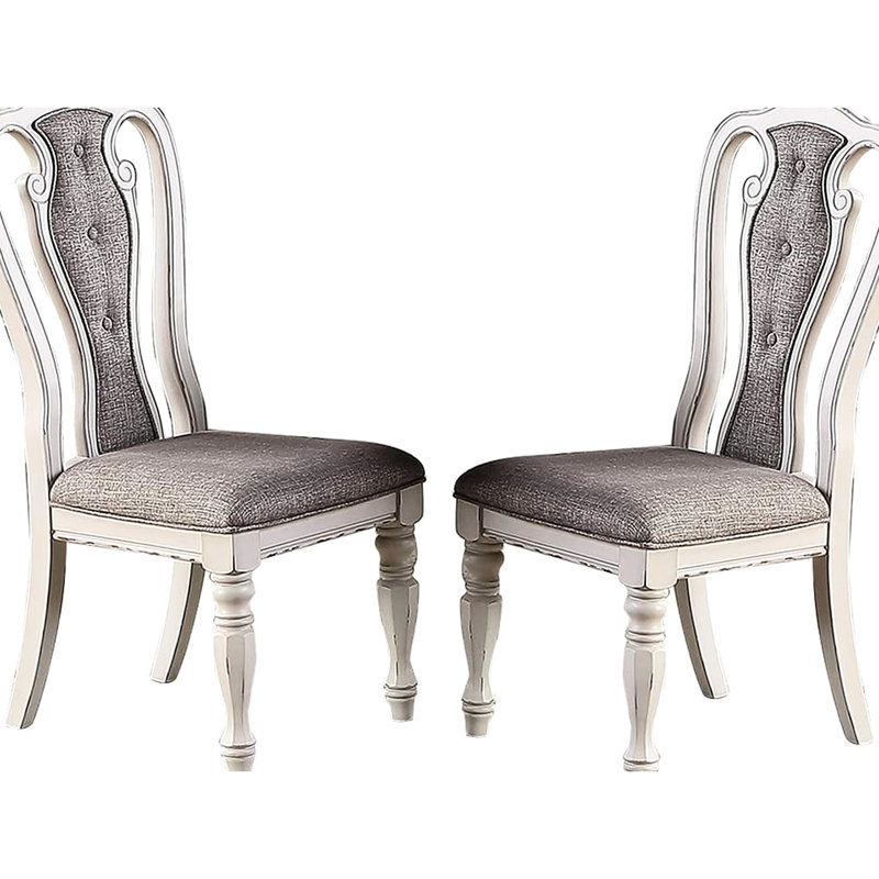 Chaises de salle à manger blanches et grises antiques (de 2), dossier, 2 chaises contemporaines élégantes, blanc / gris, assise moelleuse