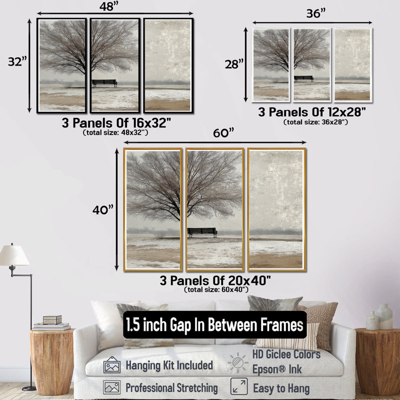 Winter Winter Evening Golden Glow - Ensemble de décoration murale arbre d'hiver, H 40 po x l 60 po, Brun