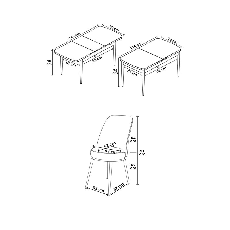 Ensemble de table et chaises de salle à manger extensible (7 pièces), H 30,7 po x l 44,9 po x P 27,6 po, Blanc, Marine