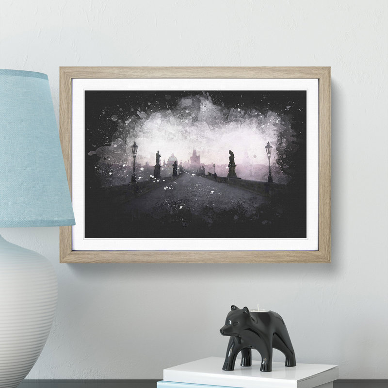Charles Bridge in Prague - Framed Print, 33cm H x 45cm W x 2cm D, Oak Framed