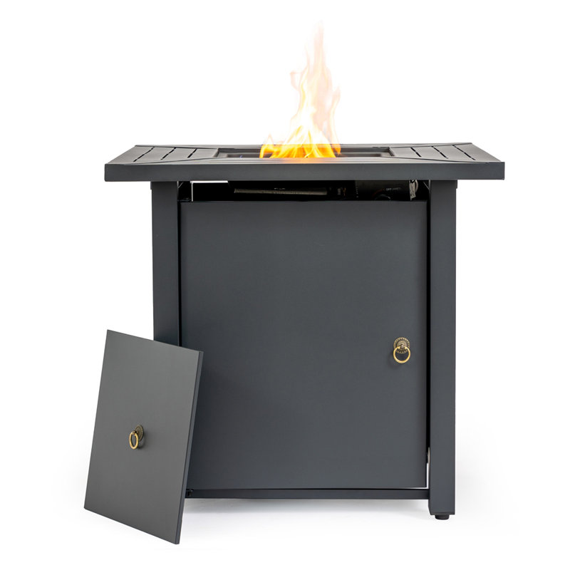 Table de foyer d'extérieur carrée en fer au propane avec allumage intégré et conception polyvalente pour une utilisation toute l'année