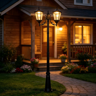 Solar Post Light Streetlight Black Aluminium (Full)