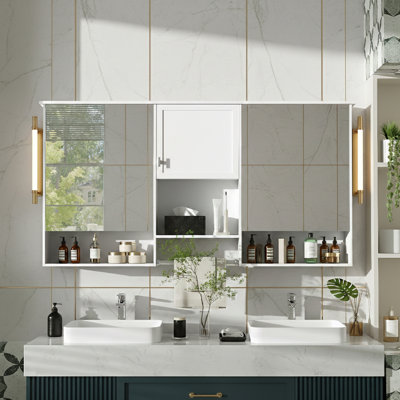 Armoire de salle de bain murale à miroir avec tablette réglable et charnières à fermeture douce