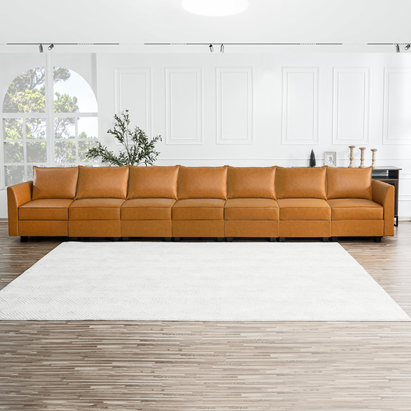 Canapé-lit modulaire convertible en cuir à 7 places Ruell pour grand salon, Caramel