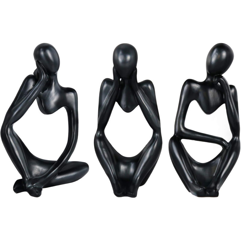 Ensemble de 3 mini-statues en résine abstraites pour le bureau à domicile moderne 3 pièces (noir)
