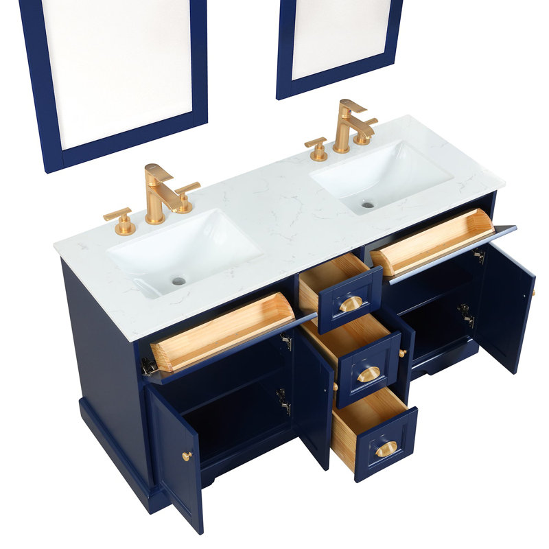 Ensemble de meuble-lavabo double 60 po Didomenico, Bleu, Nickel brossé