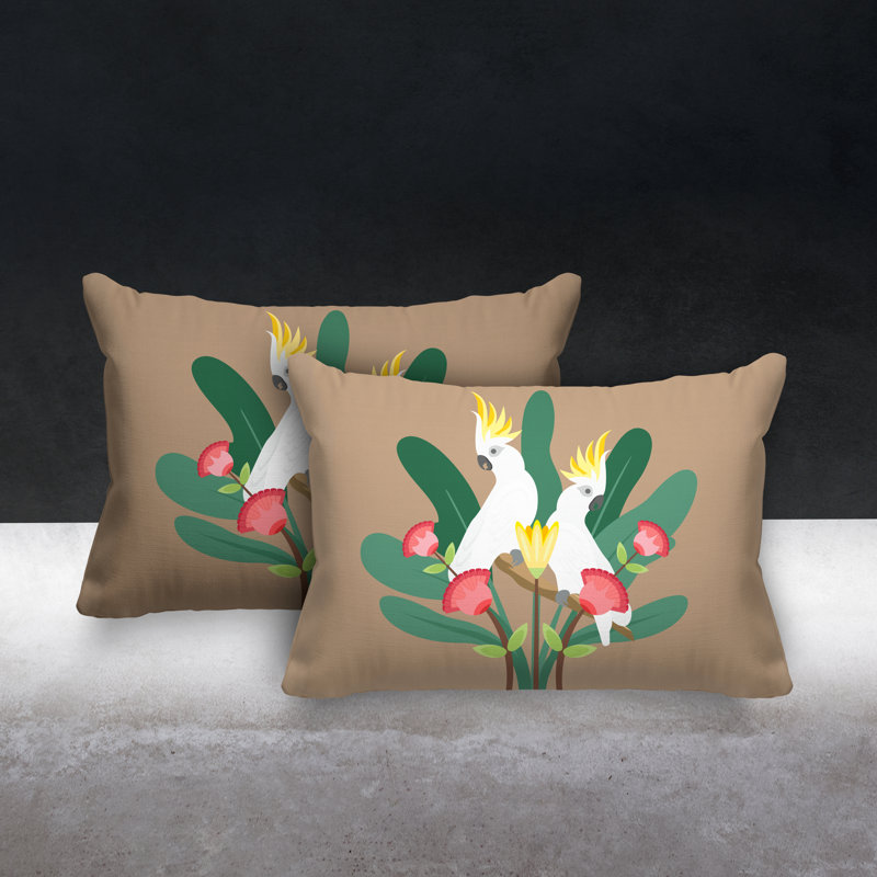 Coussin lombaire intérieur / extérieur Flocked Birds, Beige