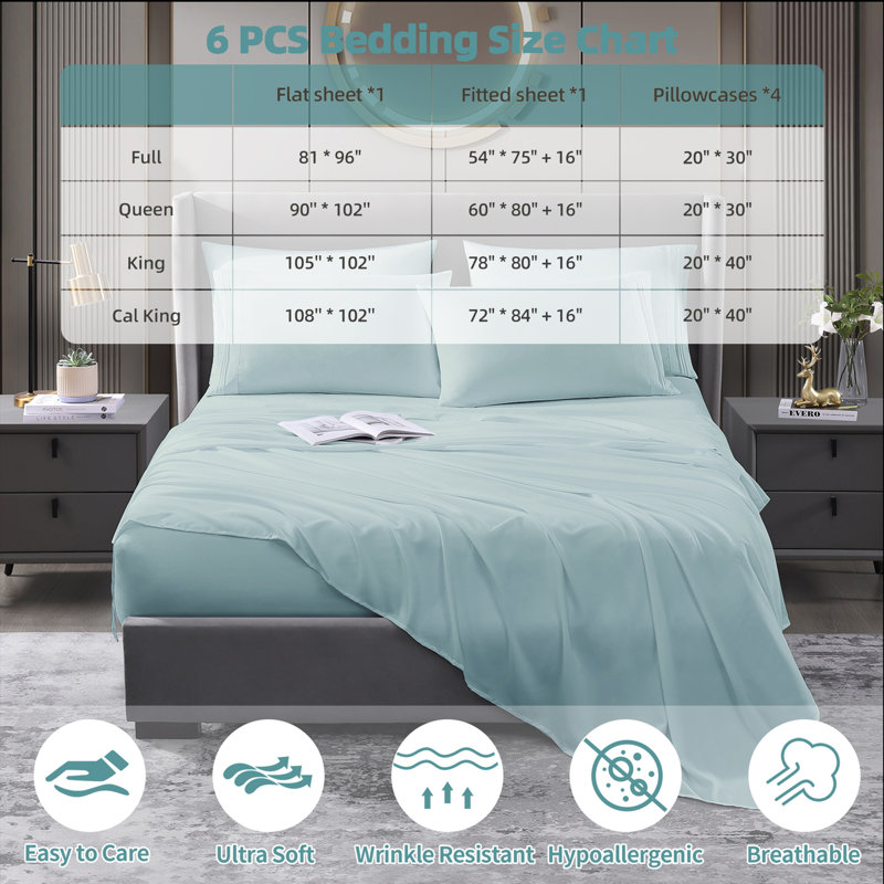 Ensemble de literie pour lit très grand en microfibre à séchage rapide Six pièces, Vert