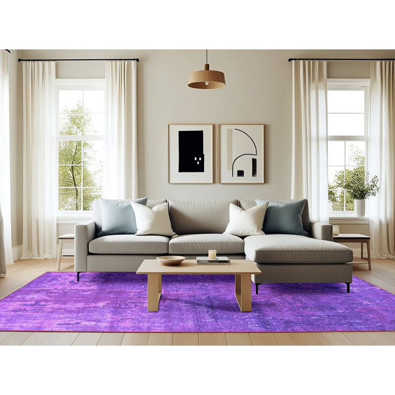 Tapis mauve Mid-Century Modern 2833, Rectangle 6 pi x 9 pi