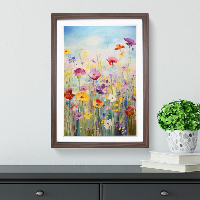 Wildflowers Impressionism Art - Framed Print, Walnut Framed, 64cm H x 46cm W