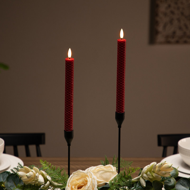 Ensemble de 2 bougies de Noël DEL sans flamme effilées en nid d'abeille - 9,5 po - rouge, Rouge