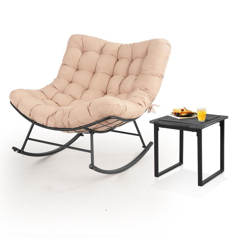 2-pieces Oversized Rocking Seating Group With Cushion And Table, Beige