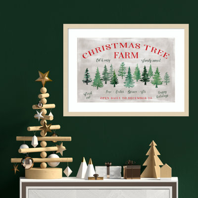 «Christmas Tree Farm Sign» par Wood, reproduction d'art murale encadrée