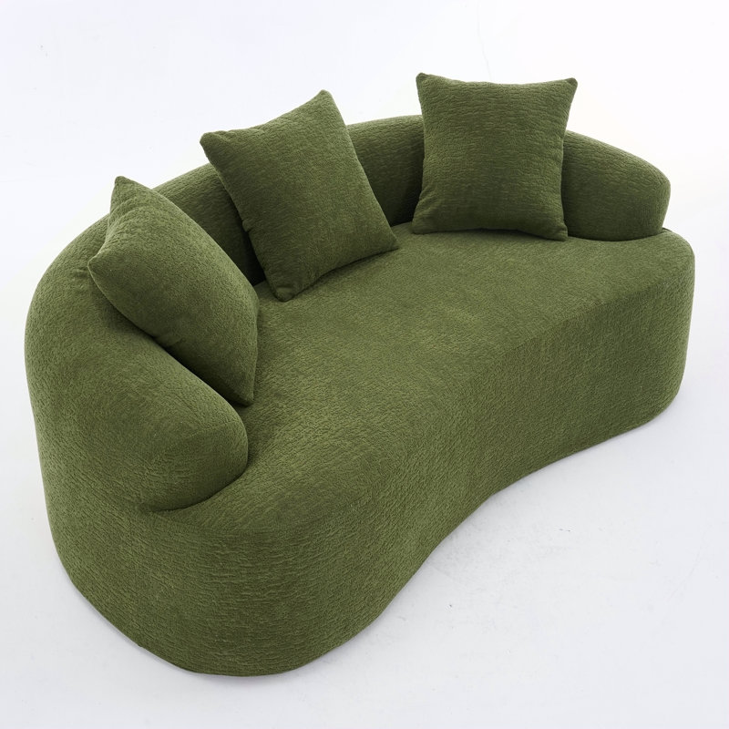 Canapé en chenille incurvé en chenille, sans assemblage, Vert antique