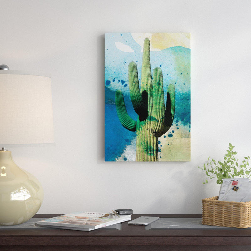 " Cactus Abstract " by Sisa Jasper, 26" H x 18" W x 1.5" D, Black Framed Canvas, No Matte