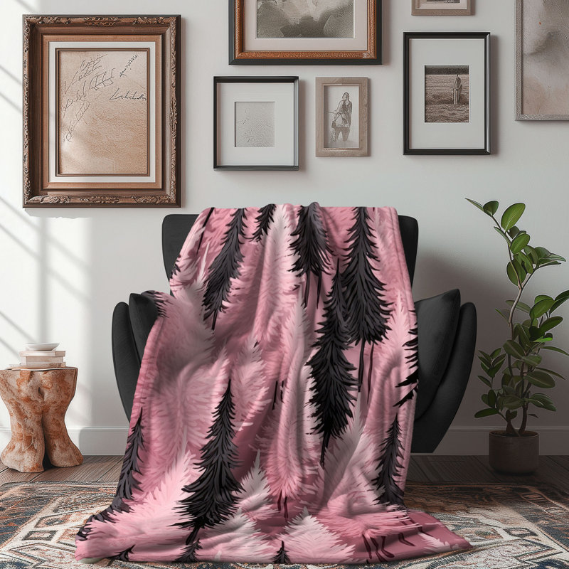 Blush Evergreen - Jeté de qualité supérieure en sherpa 1 pièce, Lit simple