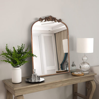 30"×20" Vintage Baroque Gold Metal Frame Arch Wall Mounted Mirror For Living Room&Bedroom