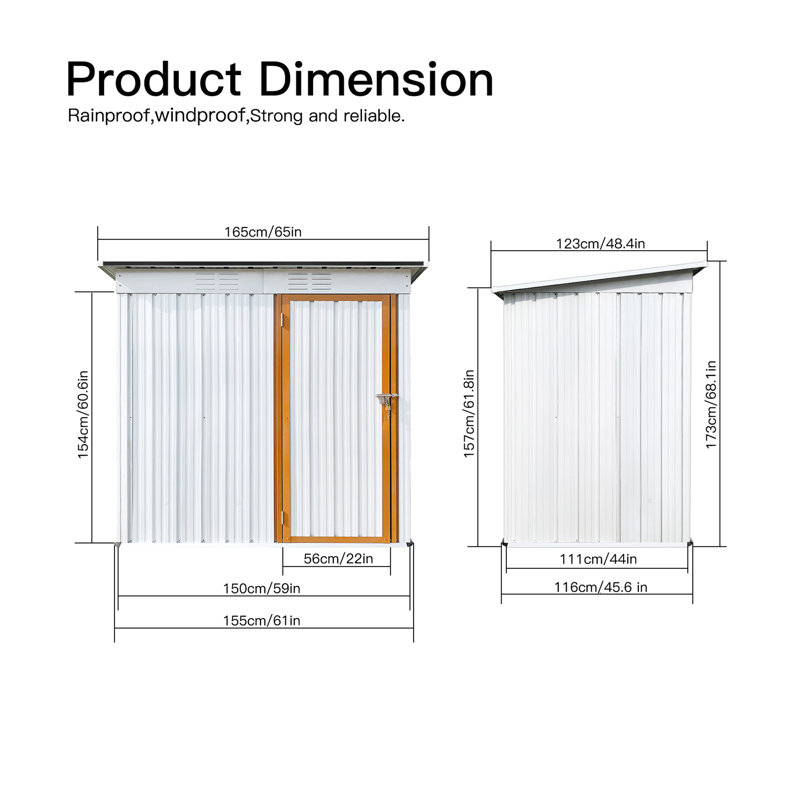 Metal Garden Sheds 5Ftx4ft Outdoor Storage Sheds White+Yellow