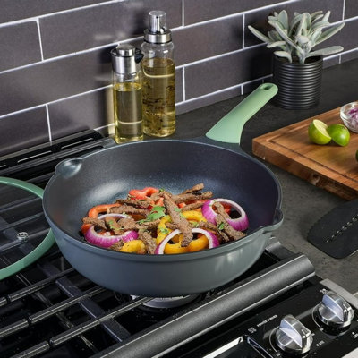 Kenmore Theodore Nonstick Cast Aluminum Sauté Pan With Lid – Deep Fry, Braise, And Sear On Gas, Electric & Induction Stovetops