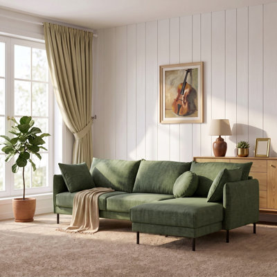Modern L-Shaped Sectional Sofa With Chaise, Mid Century Modern Upholstered Couch With Deep Seat And Comfy Thick Cushions For Living Room