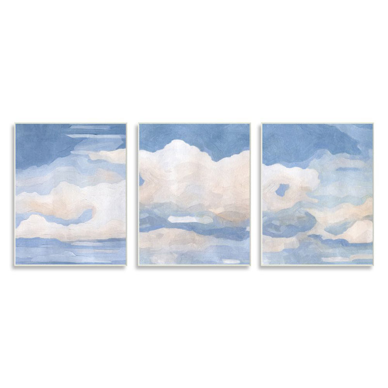 «Sky Blue Cloud Scape» par Emma Caroline - ensemble de 3 reproductions d'art, Plaque murale, H 15 po x l 10 po x P 0,5 po