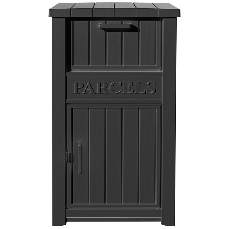 Resin Package Drop Box, Lockable Package Delivery and Outdoor Storage Box, Black, 43.7" H x 24.2" W x 17.7" D