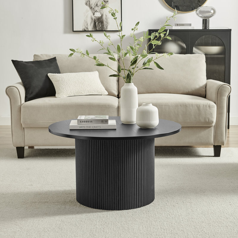 Tamorion Pedestal Coffee Table, Black Top/Black Base