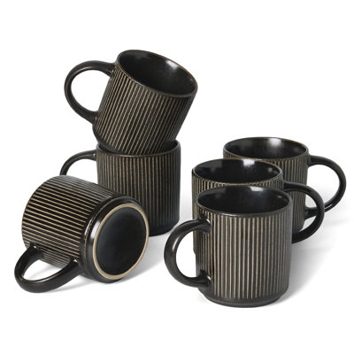 6 Pieces Stoneware Mug Set, Black Gold