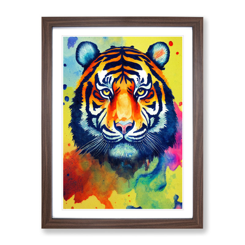 Tiger Paint Splash No.1 Abstract - Framed Print, Walnut Framed, 46cm H x 34cm W x 2cm D