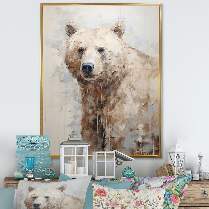 Minimalisme ours dans la glace I, Cadre flottant doré, H 32 po x l 24 po x P 1 po