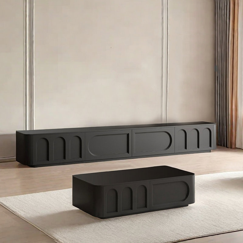 Meuble télé et table basse avec fond fermé, Noir, noir, noir, noir, H 13,78 po x l 94,48 po x P 15,75 po