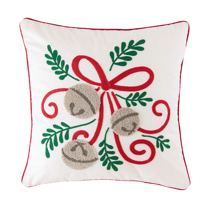 Verry Merry Embroidered Cotton Throw Pillow