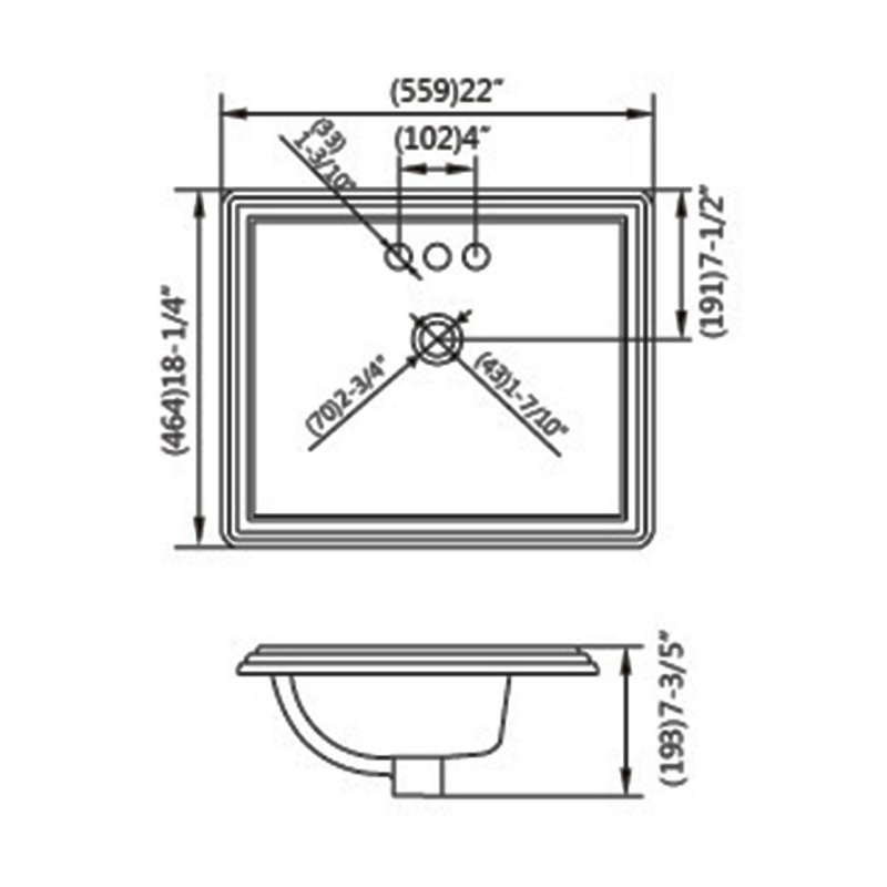 Dekorman 17.6'' White Ceramic Rectangular Bathroom Sink with Overflow