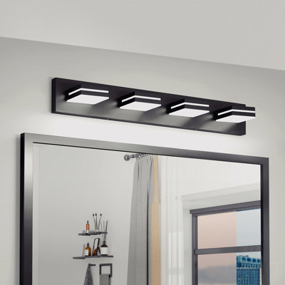 Modern Style In Chrome Finish Metal Material With Led Light Function Vanity Light Fixture, 4-Light Configurations Wall Sconce For For Bathroom Use And Mirror, Sleek Minimalist Design, Energy-Efficient