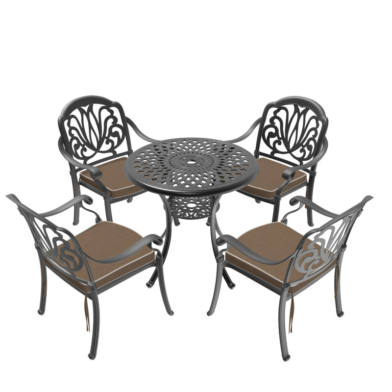 Ensemble de 5 meubles de patio en aluminium coulé avec coussins bruns (identique à W1710S00539), 4