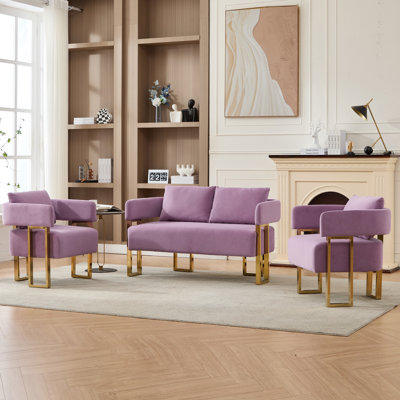 TS Modern Decorative Chair, Living Room Side Chair With Gold Metal Legs, No Wheels, Suitable For Dressing Area, Reception Room, Office,Teddy Fleece Upholstered Metal Foot Sofas