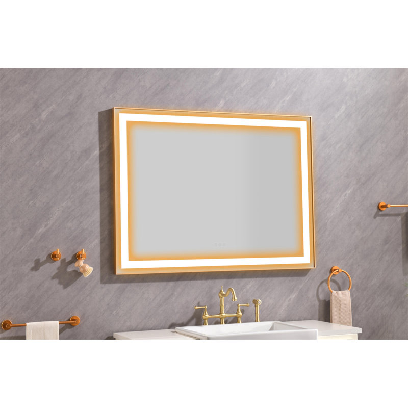 Miroir de salle de bain polyvalent à DEL avec fonctions avancées pour une expérience améliorée, Doré, 48 po x 36 po