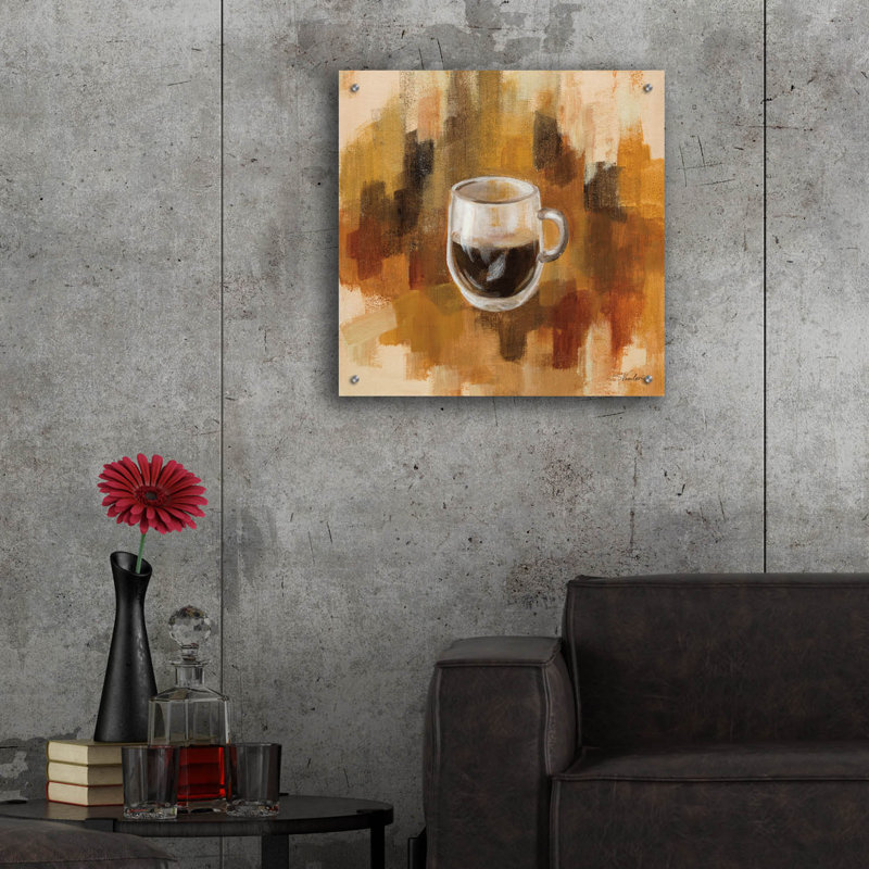 Art mural en verre épique «Abstract Coffee 3» par Silvia Vassileva, 24 po x 24 po, H 24 po x l 24 po