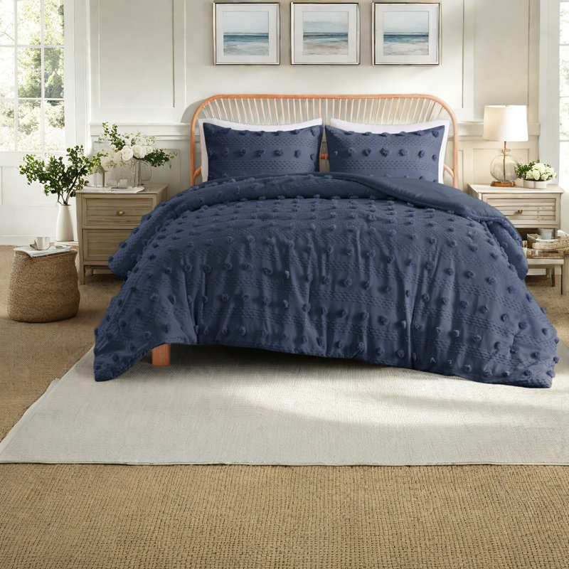 Modern Navy Bedding Set, Polyester Jacquard Comforter With Playful Design