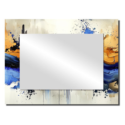 Golden Aqua Liquid Ink Forest II - Abstract Landscape Mirror Wall Art - Printed On Metal