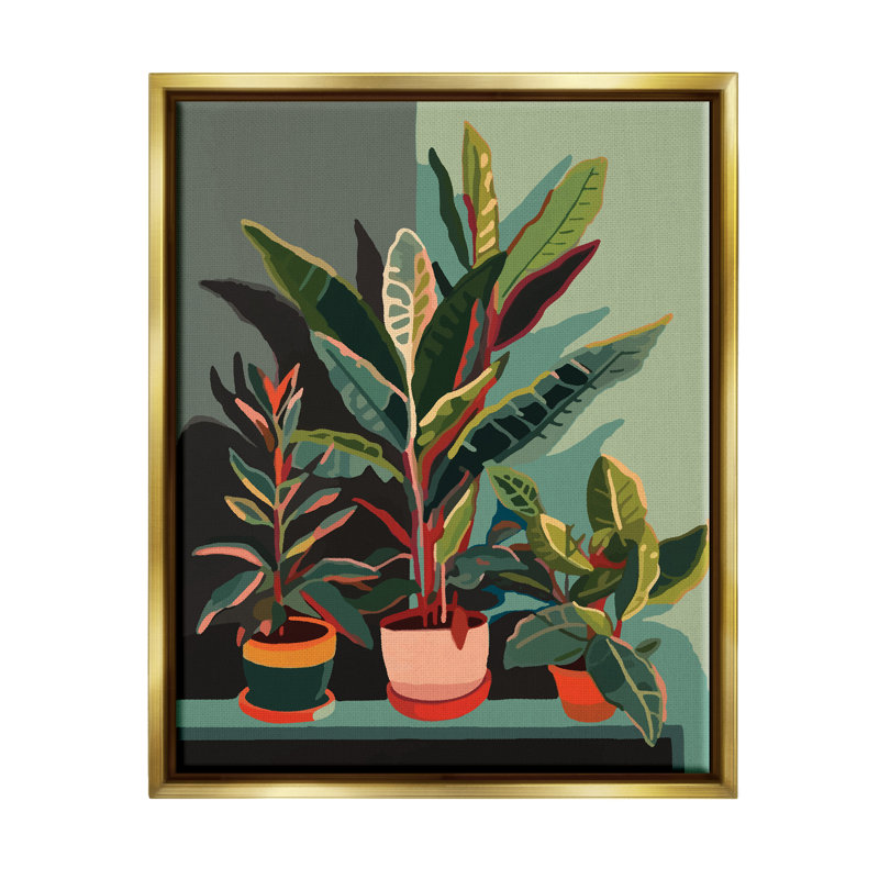 Plantes modernes en pot par Ziwei Li, Cadre flottant métallique doré, H 21 po x l 17 po x P 1,7 po