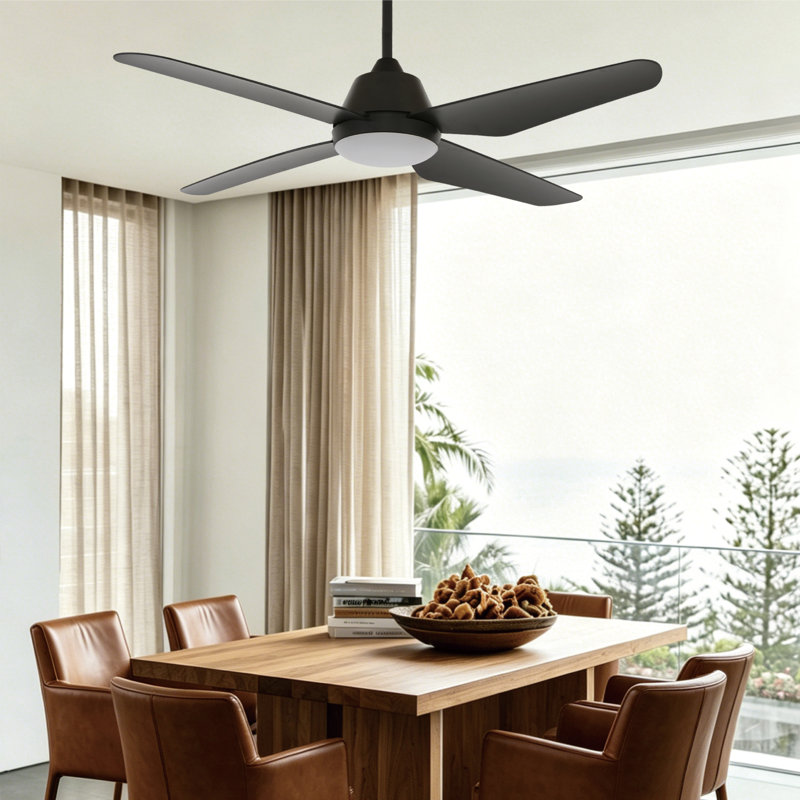Aria 52in 4-Blades Indoor/Outdoor Ceiling Fan with Remote Control and Light, Black