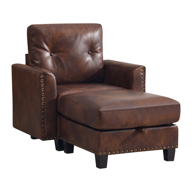 Canapé modulaire en similicuir avec repose-pieds de rangement, 1 Seat + 1 Ottoman, Brown