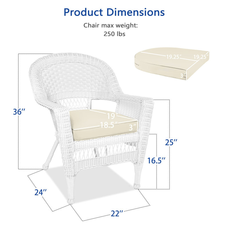 Burrowes Patio Chair with Cushions SET, White, Ivory