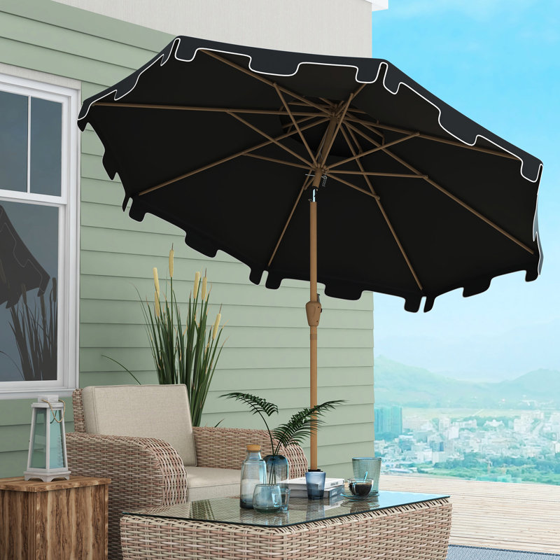 Parasol de patio 9 'avec inclinaison et manivelle - Auvent double couche pour l'extérieur pour terrasse de jardin Système de bouton-poussoir gris foncé Jardins, terrasses, piscines