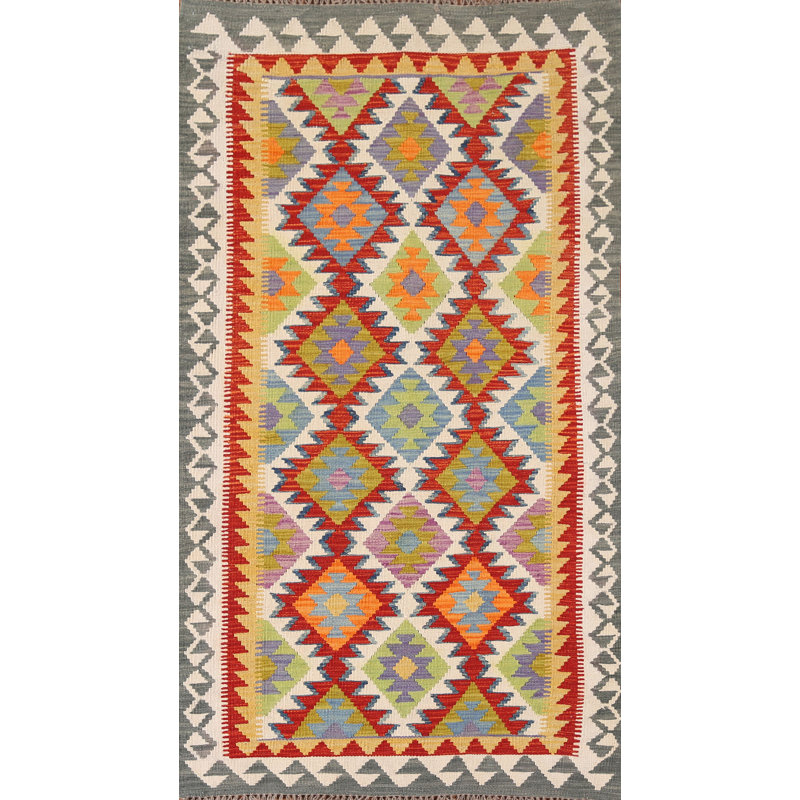 Tapis oriental réversible en laine Kilim 3 x 7