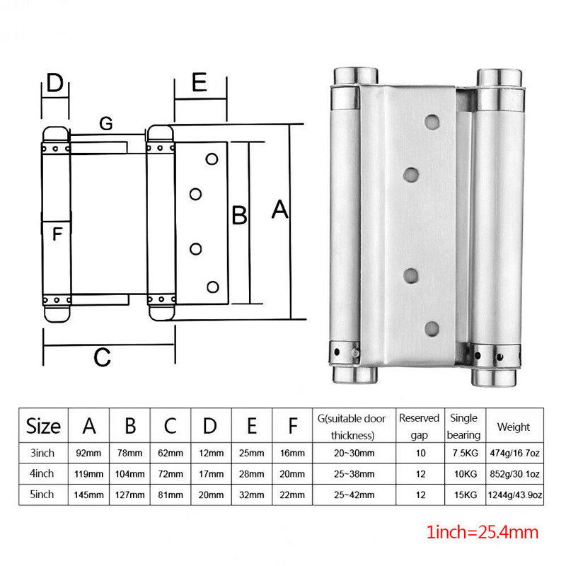 Spring Pair Door Hinges, 4.68" H x 2.83" W