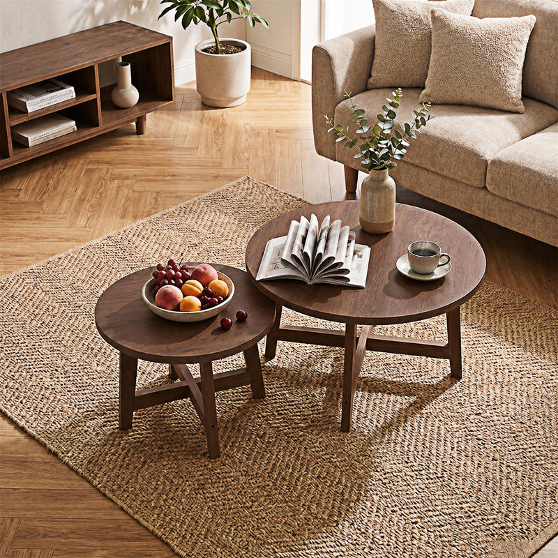 Ensemble de 2 tables basses gigognes, Noyer