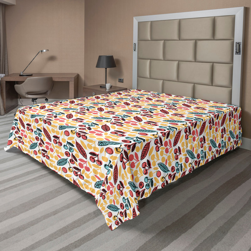 Drap plat moderne de style bohème Ambesonne, Drap plat grand, Blanc / motif floral saumon foncé